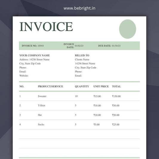 Invoice Template  (Modern) - Google Docs, MS Word & Excel